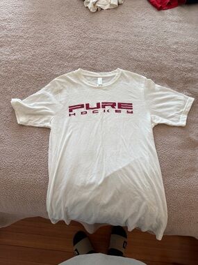 Next Level Apparel White Tee with Maroon PURE HOCKEY Logo
